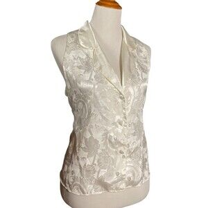 Victoria’s Secret Large White Satin Vest Top *Gold Label* Floral VTG